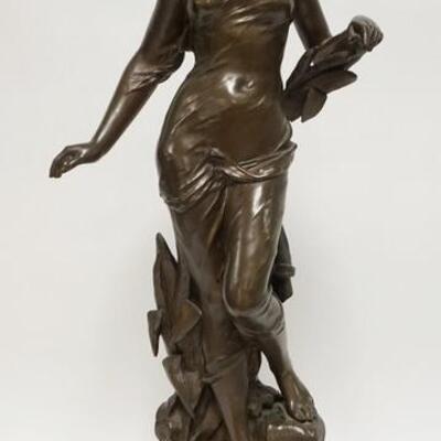 1079	E DROUOT BRONZE OF A WOMAN *LA SOURCE* SIGNED E DROUOT FOUNDRY MARK VRAI BRONZE PARIS B.D FRONT TITLE PLAQUE READS *LA SOURCE PAR...