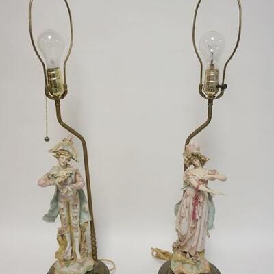 1045A	2 FIGURAL BISQUE TABLE LAMPS, 31 IN
