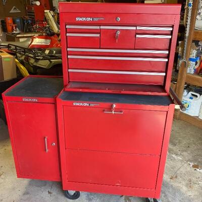Stack-On Professional Tool Storage Chest / Cabinet. Top box dimensions 20.5x26x12. Bottom box dimensions 18x26.5x32.75. Side box...