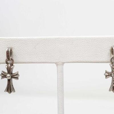 #2099 â€¢ Sterling Silver Diamond Cross Earings- 4.7g