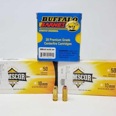 #1208 â€¢ 100 Rounds Of Armscor 10mm- 180 Grain Full Metal Jacket, 20 Rounds Of Barnes Buffalo 10mm 155 â€¦