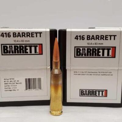 724	

80 Rounds Of .416 Barrett - 452 GR 10.4 x 83mm
80 Rounds Of .416 Barrett - 452 GR 10.4 x 83mm

