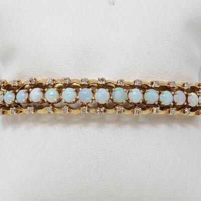 #2052 â€¢ 14k Gold Bracelet With Opal And Diamonds, 23.8g
