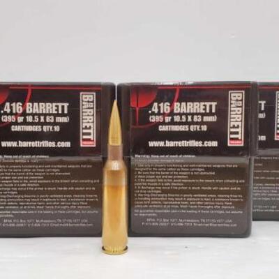 704	

100 Rounds Of .416 Barrett - 395 GR 10.5 x 83mm
100 Rounds Of .416 Barrett - 395 GR 10.5 x 83mm