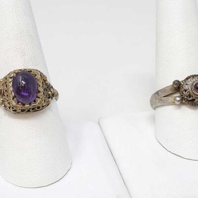 #2090 â€¢ 2 Vintage Sterling Silver Rings With Semi-Precious Stones- 10.1g