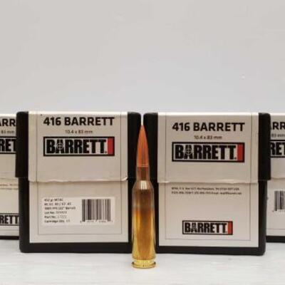 720	

100 Rounds Of .416 Barrett - 452 GR 10.4 x 83mm
100 Rounds Of .416 Barrett - 452 GR 10.4 x 83mm