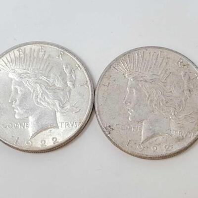 #2608 â€¢ 2 1922 Silver Peace Dollars