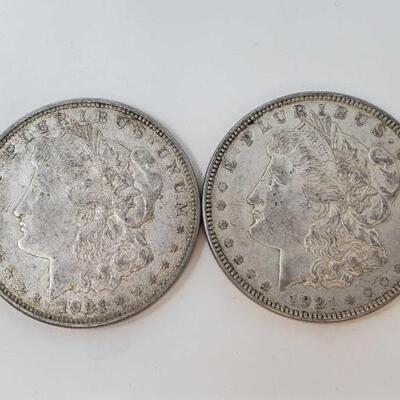 #2580 â€¢ 2 1921 Morgan Silver Dollars