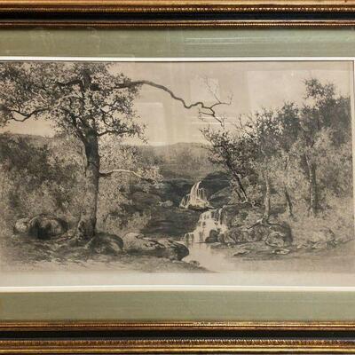 https://www.ebay.com/itm/115385091173	PO1003 FRAMED ART ETCHING BY Ernest Christian Rost "WOODLAND CASCADE" 		Auction 	 Starts...