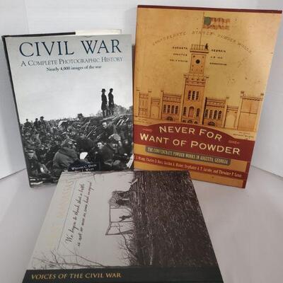 Books on Civil War includes 3 Time Life Voices of The Civil War, Civil War A Complete Photographic History and Never For Want of Powder,...