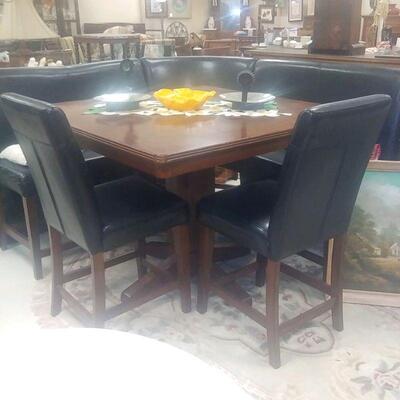 tall pub table benches and pair of chairs
will seat 7 people  sale 300.00