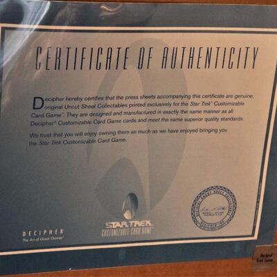 Certificate of Authenticity for the Star Trek uncut cards.