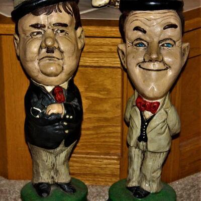 Hand painted Laurel and Hardy statues.