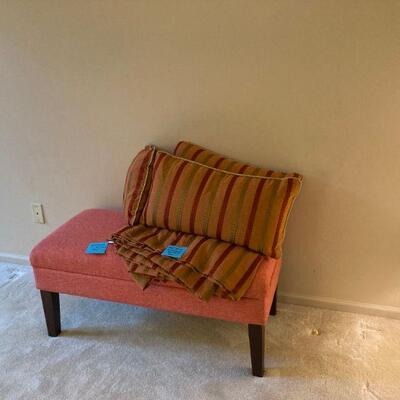 Storage bench, bed skirt & pillows