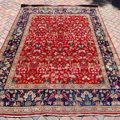 Vintage rug measures 82" x 109"