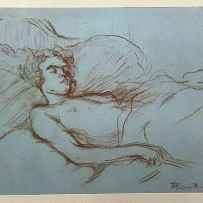 https://www.ebay.com/itm/124688488113	CF7012T Henri de Toulouse - Lautrec Wood Block SKETCH of woman RESTING RED AND BLUE (16.75 X 12.75...
