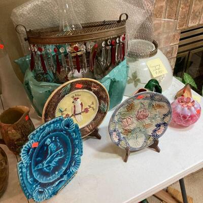 Hanging lamp and majolica