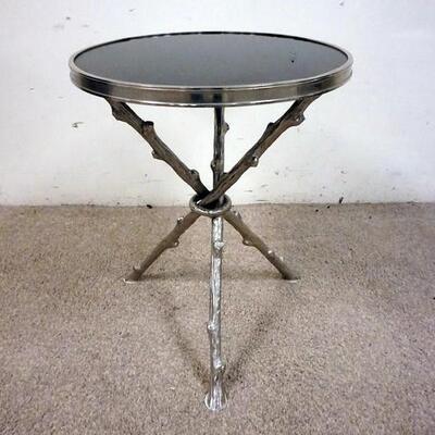 1021	BLACK GRANITE TOP TWIG TABLE MAD BY GLOBAL VIEWS. 16 1/2 IN X 22 IN 
