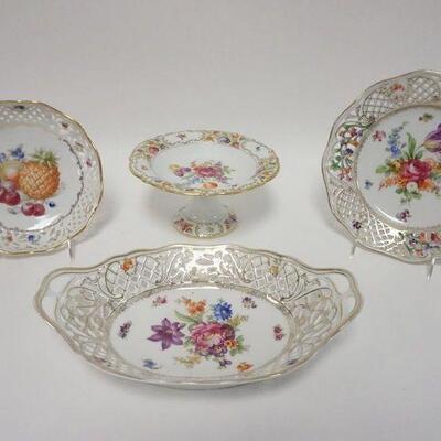 1028	4 SHCUMANN CHINA DECORATED SERVING PIECES. OVAL BOWL IS 12 IN 
