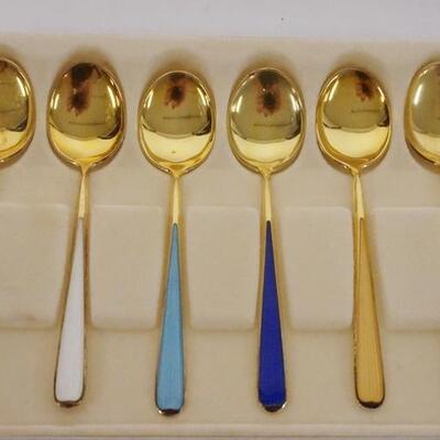 1157	GROUP OF 6 STERLING SILVER SPOONS W/GOLD WASH & ENAMELED HANDLES
