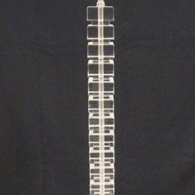 1049	RESTORATION HARDWARE STACKED CRYSTAL BLOCK FLOOR LAMP. LAMP IS 5 FT HIGH W/ POLISHED NICKEL BASE
