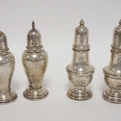 1063	STERLING 2 DIFFERENT STYLE SALT & PEPPER SETS, 8.07 TOZ, 5 1/4 IN HIGH
