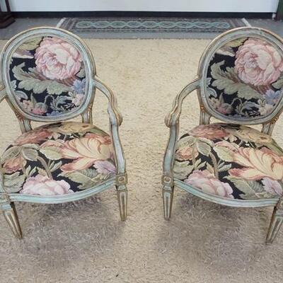 1007	2 ARM CHAIRS W/PAINT DECORATED FRAMES & NEEDLEPOINT FLORAL UPHOLSTERY
