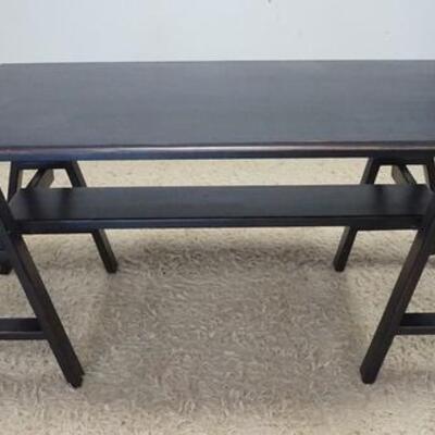1085	ETHAN ALLEN STUDIO DESK W/SAW HORSE STRETCHER BASE, WEAR TO TOP, 62 IN X 8 IN X 30 IN HIGH
