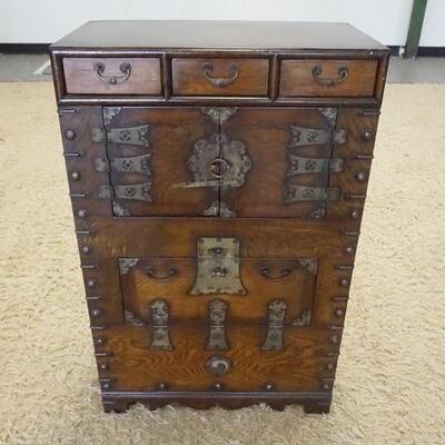1008	MINIATURE ASIAN HARDWOOD CHEST W/3 DRAWERS & 3 DOORS & METAL TRIM, 21 1/2 IN X 12 IN X 33 1/2 IN
