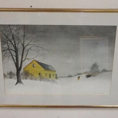 1181	LARGE FRAMED WATERCOLOR SIGNED HELEN FLEMING OF WINTER FARM SCENE, 26 IN X 16 3/4 IN
