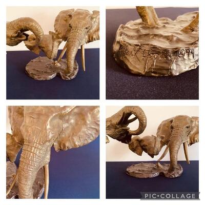 Signed numbered 1994 Mark Hopkins bronze The Elephant Family statue