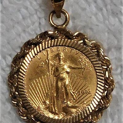 1994 $5 Gold Coin w/Bezel 