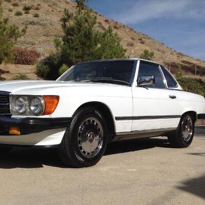 1987 560 SL, Arctic White on Palomino Leather w/ Dk Brown Soft Top, CA car, window sticker, books/records, original