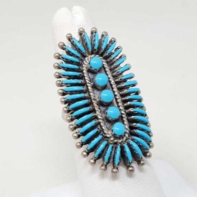 #938 â€¢ Native American Turquoise Cluster Sterling Silver Ring
