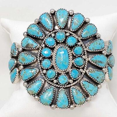 #923 â€¢ Native American Turquoise Cluster Sterling Silver Cuff