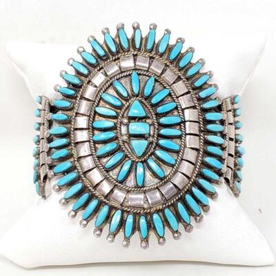 #937 â€¢ Native American Turquoise Cluster Sterling Silver Statement Cuff