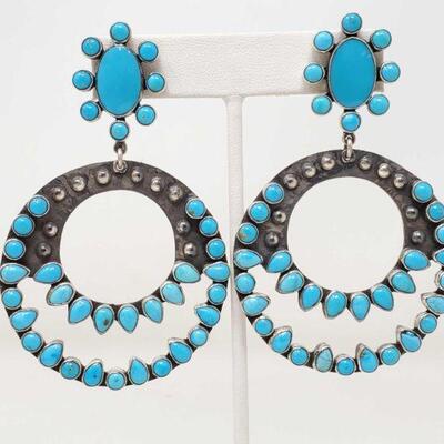 #913 â€¢ Native American Turquoise Sterling Silver Dangle Statement Earrings by Federico
