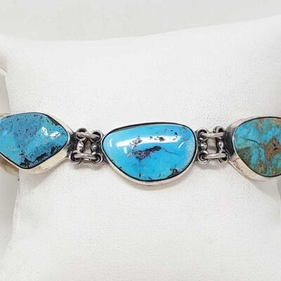 #934 â€¢ Native American Federico Jimenez Turquoise Sterling Silver Link Bracelet