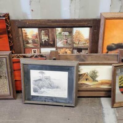 #4514 â€¢ 9 Framed Artworkmn Approx 12"x14"-25"x25"
