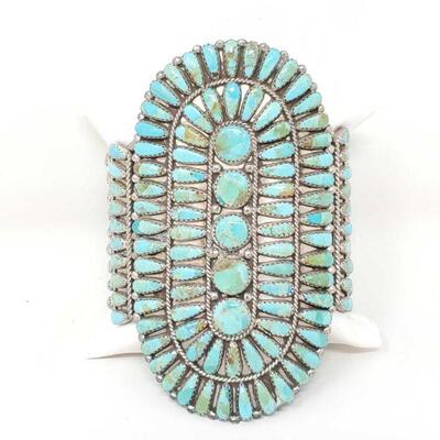 #921 â€¢ Native American Turquoise Cluster Sterling Silver Statement Cuff