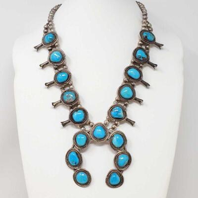#933 â€¢ Native American Turquoise Sterling Silver Squash Blossom