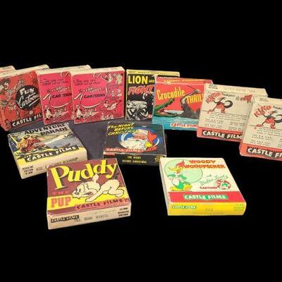 Twelve 16mm vintage movies. Puddy The Pup, Woody Woodpecker, The Night Before Christmas, Headless Horseman and more. We are unsure of the...
