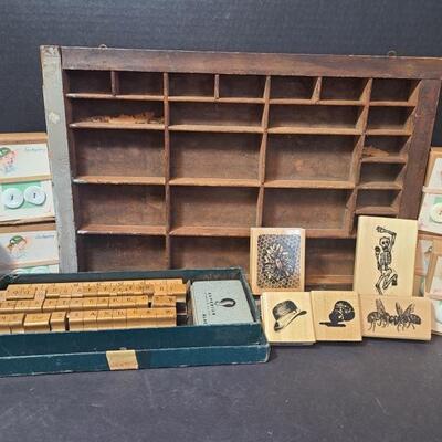 The vintage type set has all letters numbers and symbols except for the "J". Six boxes of vintage 20's to 30's...