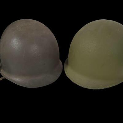 Set of 2 military helmets from  WW2.
Metal helmets are approximately 11x9x6" https://ctbids.com/#!/description/share/955247