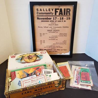 Includes framed Salley Community Fair Ad (measures 13"H x 9 1/2"L) and ticket stubs for sports, amusement parks, shows, movies...