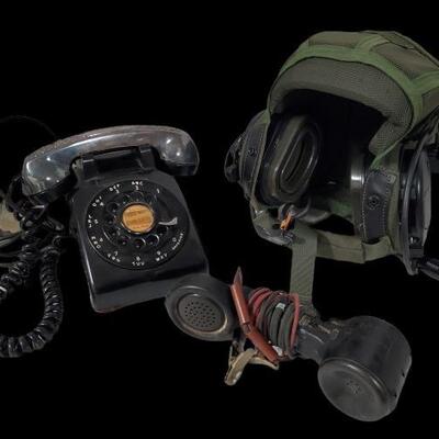 Black Western Electric Rotary Telephone with silver headset. Measures 9"L x 5"H x 9"W.
Vintage linemen phone and a...