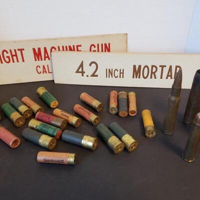 Bullet casings from WWII and artillery signs that measure 13 1/2"L. https://ctbids.com/#!/description/share/955261