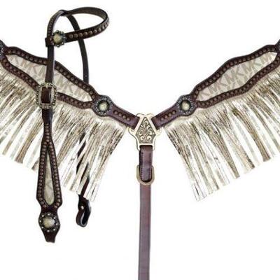 70	

Klassy Cowgirl Argentina Cow Leather Re-purposed Michael Kors Headstall and Breast Collar Set with s
This set features dark brown...
