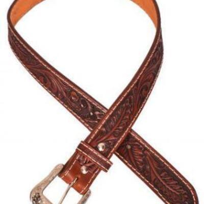 156	

Showman Â® Men's Agrentina Cow Leather Belt.
This belt is made from Argentina cow leather, genuine hand tooled, and is dark...