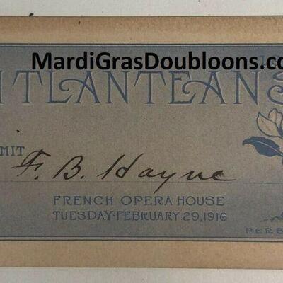 https://www.ebay.com/itm/114918154966	ME7029A Atlanteans Admit 1916 for Rex King 1904 Antique Mardi Gras Krewe
